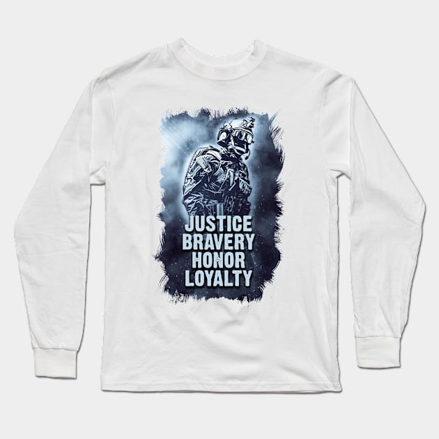 Justice Bravery Honor Loyalty Long Sleeve T-Shirt by Naumovski